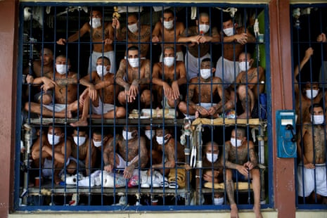 Gang members in a cell at Quezaltepeque jail, El Salvador