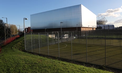 Five-a-side pitches outside the Beacon of Light building, with the Stadium of Light in the background.