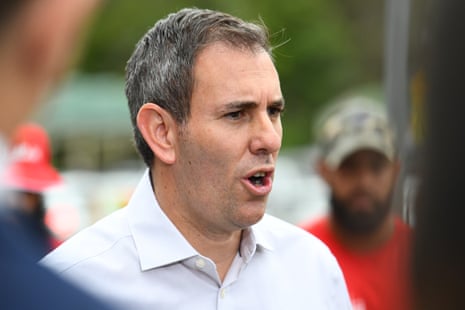Jim Chalmers speaks to media at Arundel state school on the Gold Coast
