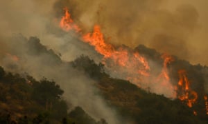 Flames and smoke from the Bobcat fire in Arcadia, California.