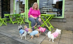 Local resident Janet Walsh with her dogs in the Market town of Pudsey in West Yorkshire,England. Pudsey is located half way between Bradford city centre and Leeds city centre.
