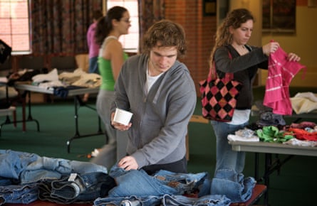 A visitor at a clothing swap at the University of Puget Sound in Tacoma in the United States.