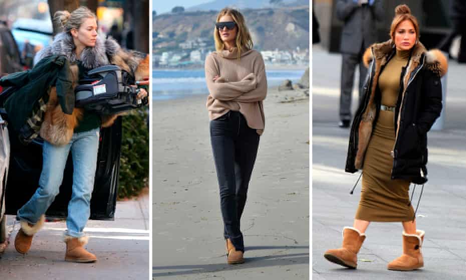 From left, Sienna Miller, Rosie Huntington-Whiteley and Jennifer Lopez wearing Ugg boots