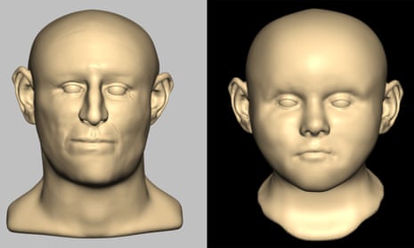Reconstructed faces of a male adult and a child.