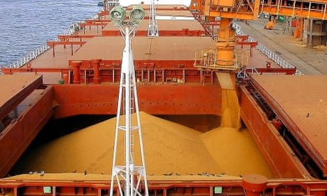 Maize being loaded on to a container ship