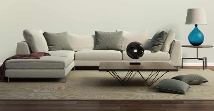 Gray contemporary modern sofa with lamp