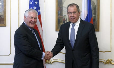 Russia’s foreign minister, Sergei Lavrov, greets his US counterpart in Vienna on Thursday.