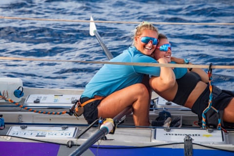 The British rowers share a hug in their vessel named ‘Velocity’ on 17 October, 2025.