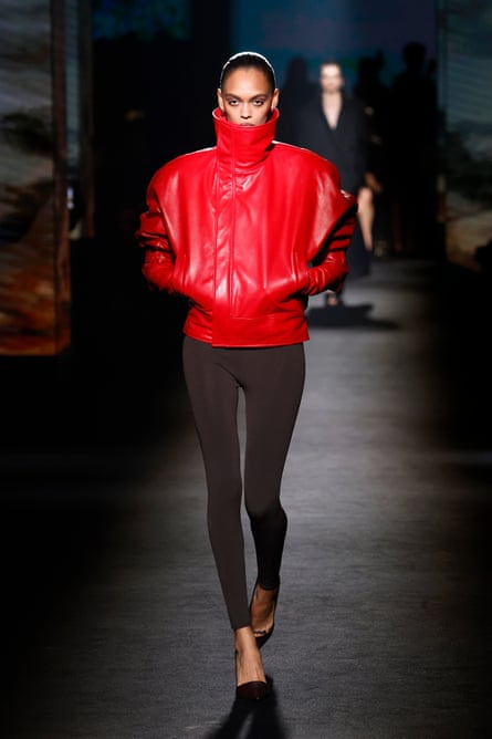 Model on the runway at the Balenciaga fashion show in Paris