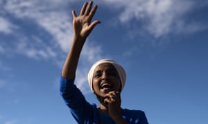 Ilhan Omar campaigns on Tuesday in Minneapolis, Minnesota.