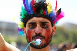A demonstrator is pictured on the third day of protests sparked by economic conditions and social inequality