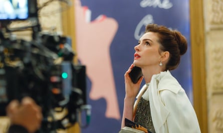 Anne Hathaway filming She Came to Me.