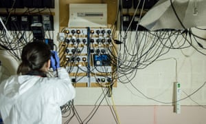 Inspecting electrical work in the bunker.