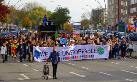 The plea to tackle emissions comes amid climate protests such as here in Hamburg, Germany, this month.