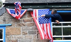 American flags outside the Cornish Arms, St Ives, before the G7 summit of June 2021