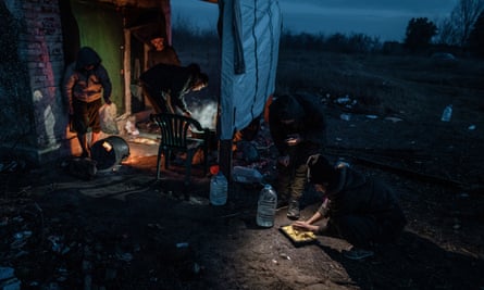 Migrants in Serbian village of Horgoš, close to the Hungarian border squatting in an abandoned farm building, January 2021.