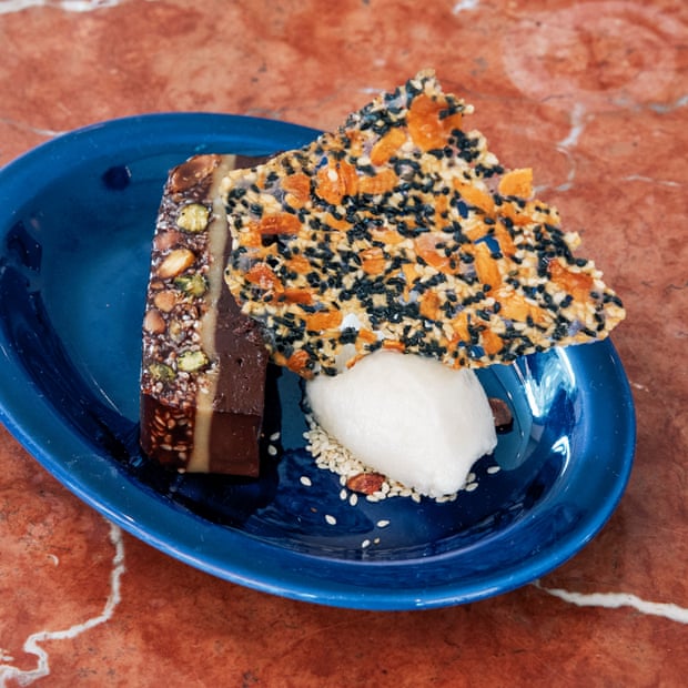 Honey & Co, London WC1: ‘Orange blossom-scented largesse’ – restaurant review | Restaurants 3 Honey & Co’s ‘wowish’ chocolate terrazzo cake with a marzipan ice-cream ‘we talked about for days’.