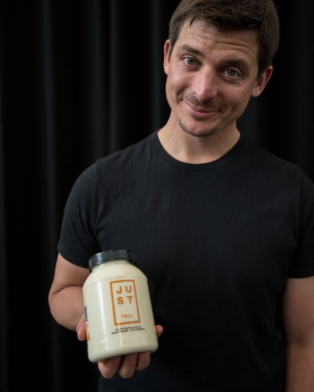 Josh Tetrick, pictured with Eat Just’s vegan mayo, at the company’s headquarters in San Francisco.