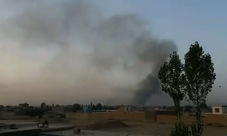 Smoke rising into the air after Taliban militants attacked Ghazni.