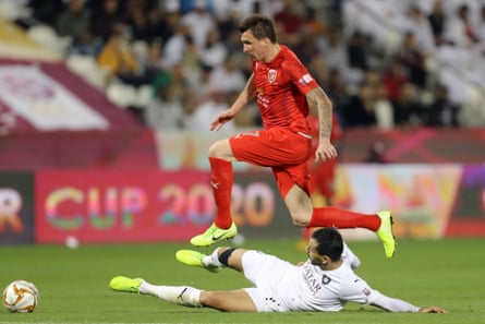 Croatian forward Mario Mandzukic playing for Al-Duhail in the Qatar Cup final against Al-Sadd in January.