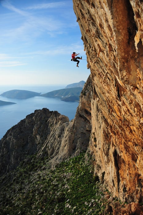 Free Solo star Alex Honnold falls during a climb at Kalymnos, Greece.