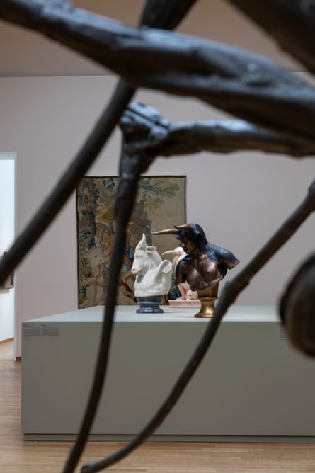 Nandipha Mntambo’s 2009 bronze of Jupiter as a bull seen through a Louise Bourgeois spider.