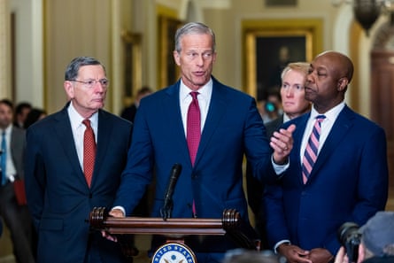 Senate majority leader John Thune speaks before being briefed by Trump officials about the conflict in Iran.