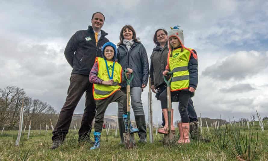 Pupils Alfie Perry and Dempsey Owens are pictured with Lesley Griffiths, centre, Chris Matts, left, and Natalie Buttriss at the Woodland Trust planting