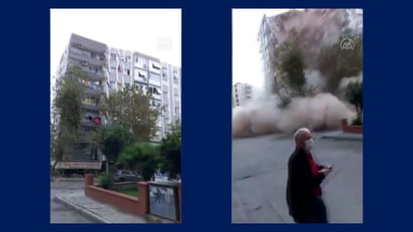 Turkey earthquake footage captures moment building collapses in İzmir – video