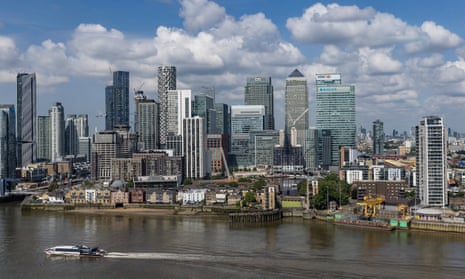The Canary Wharf business district of London.
