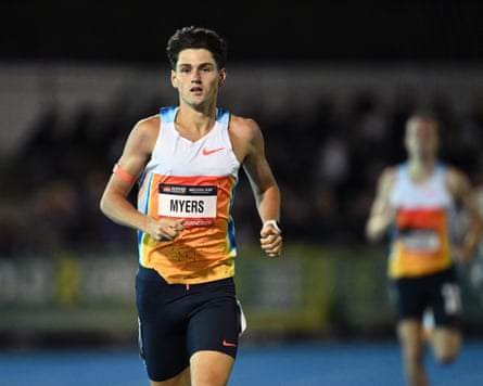 Cameron Myers runs clear during the 1500m final at the Maurie Plant Meet in Melbourne