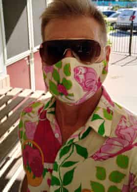 Andrew Carpenter’s shirt made from tablecloth – with matching face mask