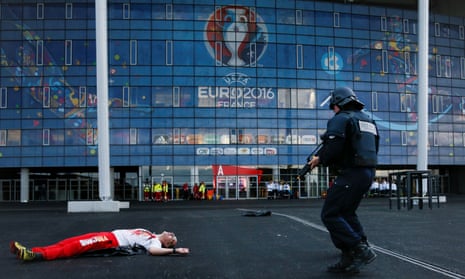 French police forces take part in a mock attack drill ahead of the Euro 2016 football championships