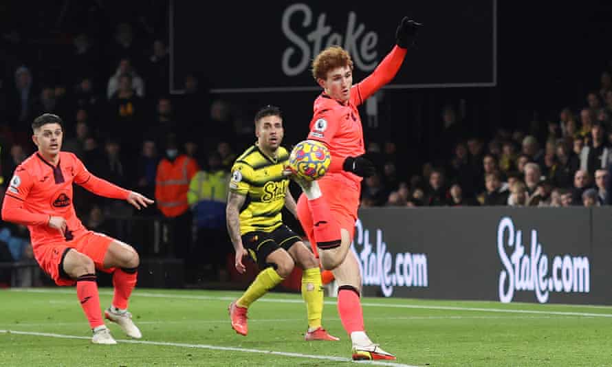 Josh Sargent of Norwich scores their first goal with a scorpion kick.