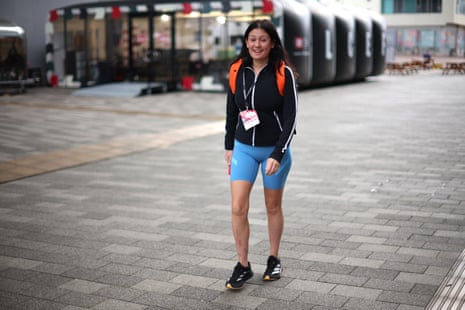 Lisa Nandy, the culture secretary, arriving at Albert Dock this morning where she was due to join a group going for a cold water swim in the docks.