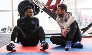 Gareth Southgate with Danny Rose in England training.