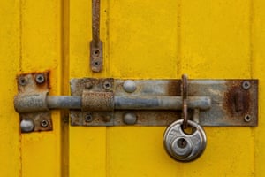 Lock on yellow door