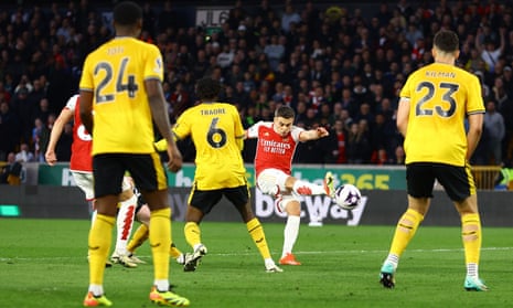 Leandro Trossard rifles Arsenal into the lead at a crucial moment against Wolves.