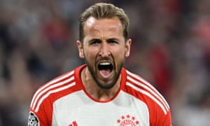 TOPSHOT-FBL-EUR-C1-BAYERN MUNICH-MAN UTD<br>TOPSHOT - Bayern Munich's English forward #09 Harry Kane celebrates scoring the 3-1 goal from the penalty spot during the UEFA Champions League Group A football match FC Bayern Munich v Manchester United in Munich, southern Germany on September 20, 2023. (Photo by CHRISTOF STACHE / AFP) / ALTERNATE CROP (Photo by CHRISTOF STACHE/AFP via Getty Images)