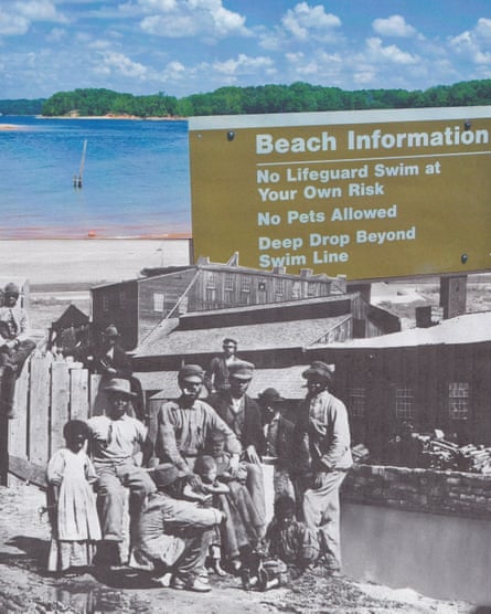 collage of vintage image of Black Georgia residents and a picture of a lake