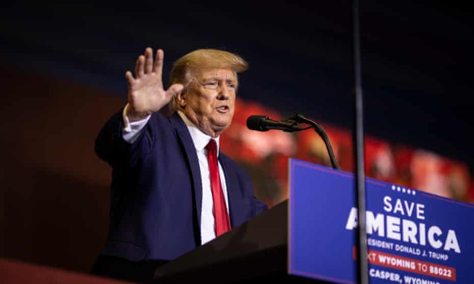 Former president Donald Trump speaks at a rally on 28 May in Casper, Wyoming