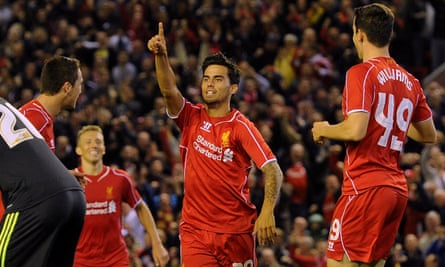 Suso on target for Liverpool back in 2014.