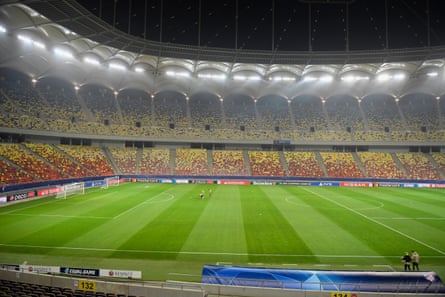 Under the floodlights at the National Arena, Bucharest.