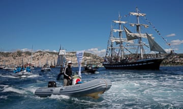 Marseille, France

People on boats accompany the Belem, a three-masted sailing ship, as it arrives in to Old Port carrying the Olympic Flame, ahead of the Paris Olympics 2024