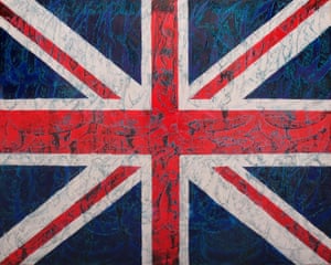 ‘A plea for peace’ … one of Fereydoon Omidi’s union jack series, on show at Sensation, the Cama Gallery show..