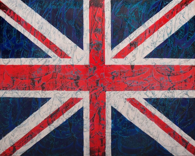‘A plea for peace’ … one of Fereydoon Omidi’s union jack series, on show at Sensation, the Cama Gallery show.. 