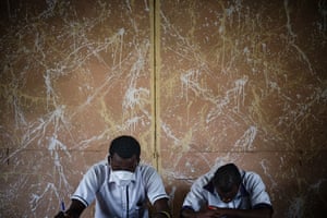 Two students during a maths class at La Fe in Equatorial Guinea