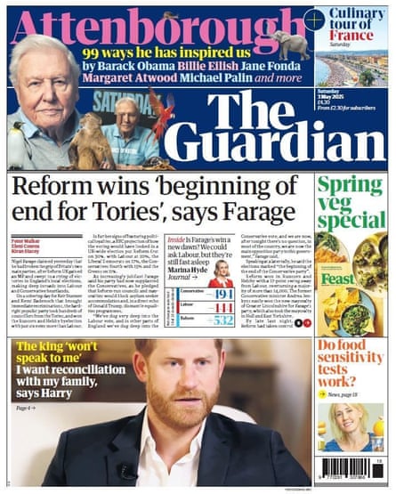 Guardian front page, 3 May 2025