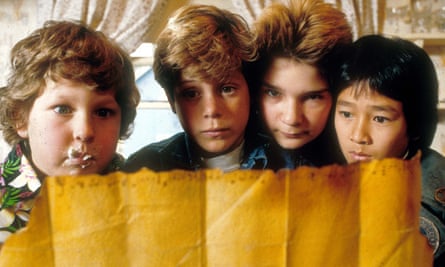 The main cast of The Goonies (1985) with Ke Huy Quan as Data on the far right.