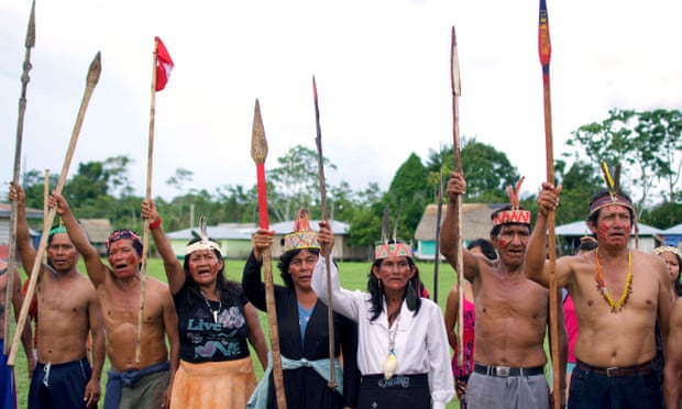 Protestors in the Saramurillo indigenous community in Peru’s northern Amazon in October 2016.